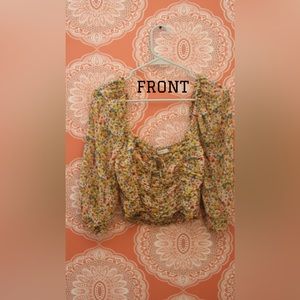 Super cute floral long sleeve smocked back top by lush